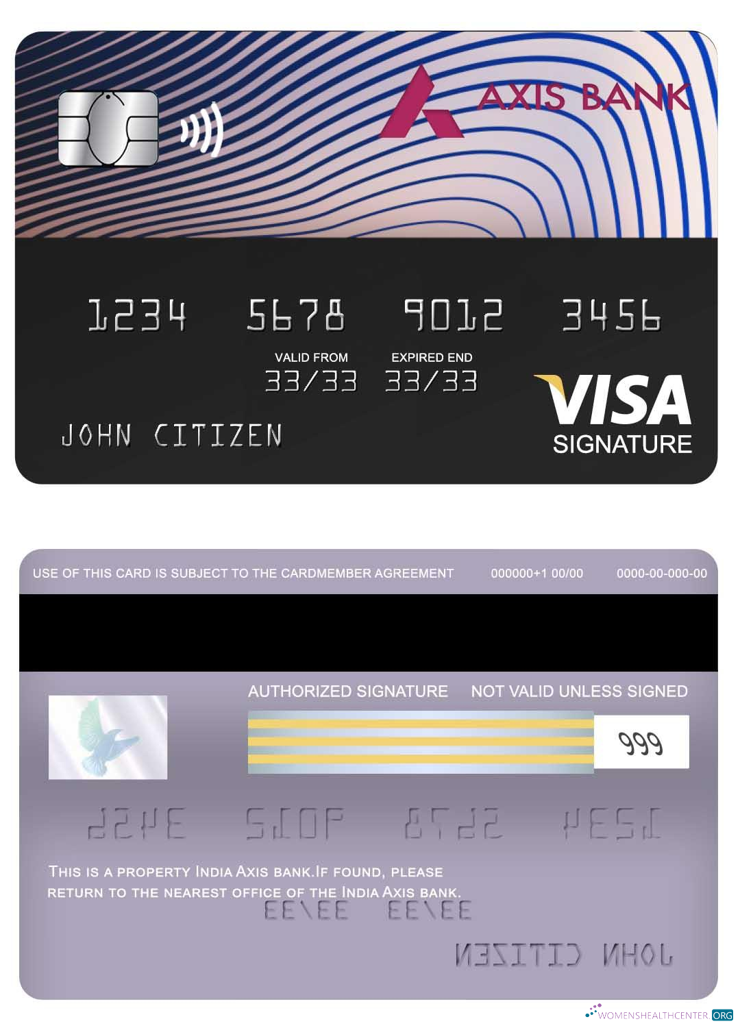 Download India Axis bank visa signature card Photoshop template